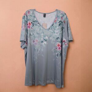 Chic Floral V-Neck Blouse - Gray and Pink